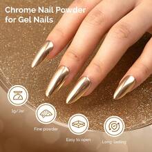 2 Jars Chrome Nail Powder Y2K Aesthetic Metallic Mirror Effect Holographic Pigment Aurora Chameleon Opal Chrome Powder For Nail Art Gel Polish, Nail Supplies For Nails Glitter Poder - 銀色和香檳金色 - 查看 3