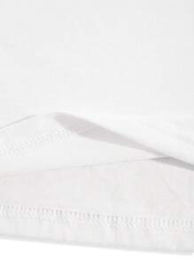 Letter Print Round Neck Casual Loose Fit Short Sleeve T-Shirt Top, Knitted Fabric, Women