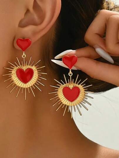 1 Pair Fashionable Glazed Elegant Refined Heart Shaped Exaggerated Personalized Earrings