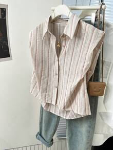 YUXIN Summer New Casual Fashionable Striped Regular Shoulder Loose Short Sleeve Blouse For Women