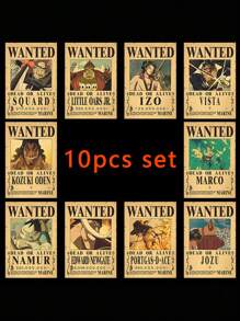 ONE PIECE 5-13 piezas Sombrero de paja, equipo de piratas, paquete de 5 carteros, pintura vintage, tamaño de pared de sala de estar de 28.5*19.5cm, regalos de regreso a la escuela