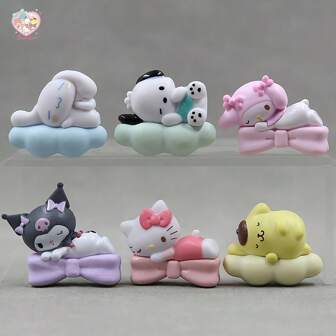 Sanrio 6 pièces Set de figurines avec design de personnages Sanrio, idéal pour la décoration de chambre, les anniversaires, Noël, Halloween, le Nouvel An, les fournitures scolaires, la rentrée
