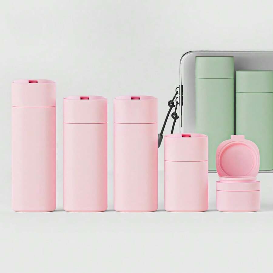 5pcs/Set Nordic Style Travel Portable Cosmetics Lotion Cream Mini Sample Refillable Bottles (15ml/50ml/80ml/100ml) Graduation