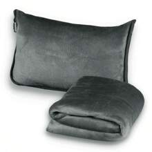 Pătură moale și pernă de călătorie 2 în 1, portabilă, design compact, cu geantă de transport și clemă pentru rucsac, numai spălare manuală-roz