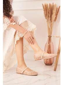 Women's Buckle Design Casual Versatile Flat Shoes - Nude - View 3