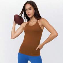 Yoga Racerback Tank Top For Women With Built In Bra,Women's Padded Sports Bra Fitness Workout Running Shirts - 咖啡 - 查看 7