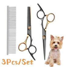 Premium Tiergrooming-Scherensatz, Edelstahl Hunde- und Katzen-Trimm-Scheren mit ergonomischem Design für beide Hände, professionelles Werkzeug zum Schneiden von Tierhaar inklusive Kamm und Pflegezubehör