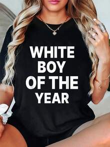 100% Cotton White Boy Of The Year Funny T-Shirt - 黑色 - 查看 1