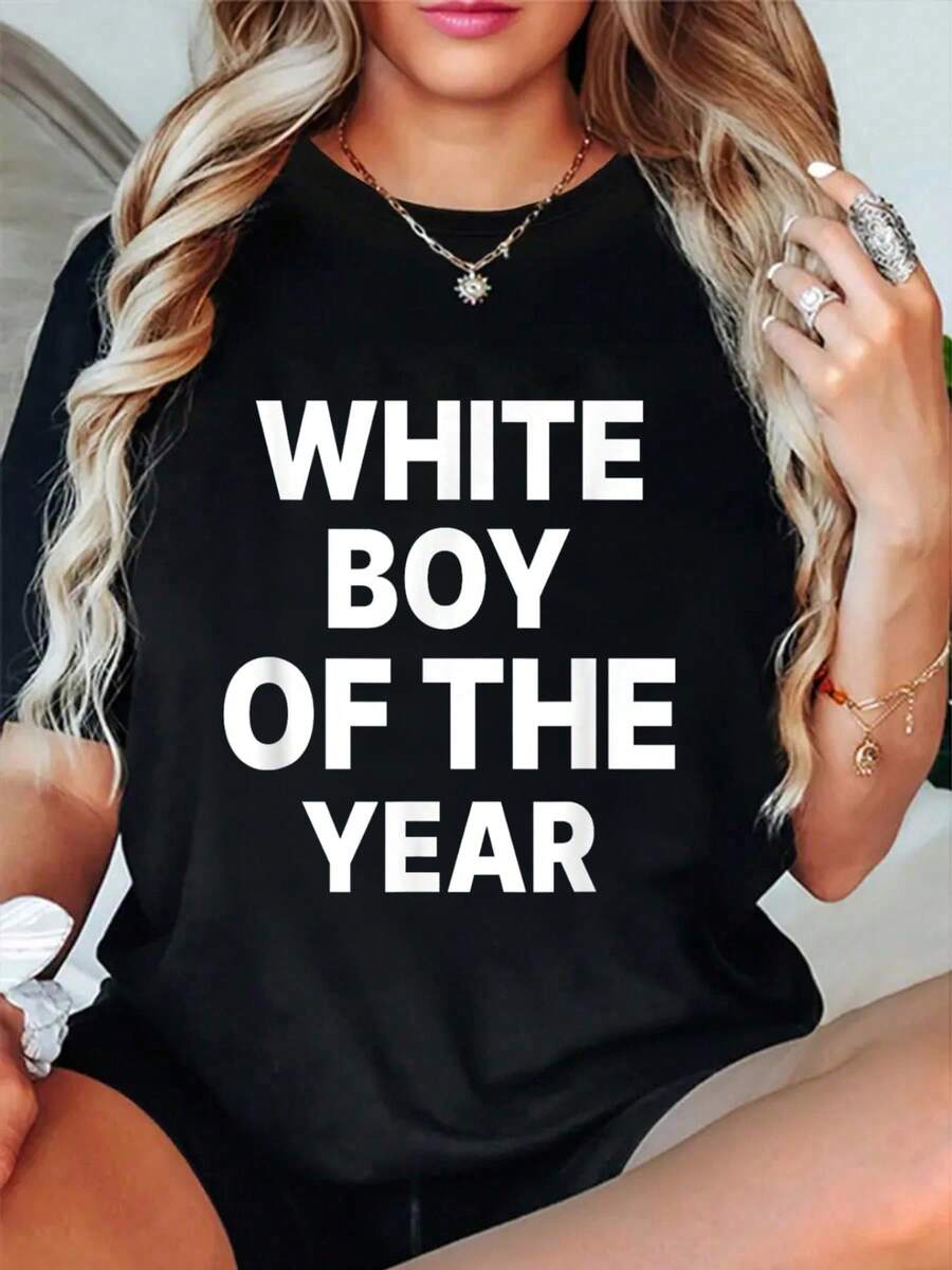 100% Cotton White Boy Of The Year Funny T-Shirt - 黑色 - 查看 1