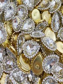 10/30/50pcs Multi-Color Teardrop Rhinestones, Gold Metal Base, Shiny Acrylic Gems, Suitable For DIY Crafts, Clothing And Wedding Decorations - Multicolor - View 7