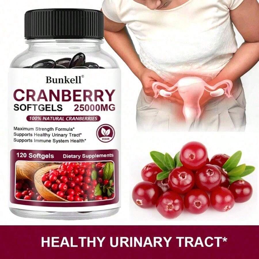 Bunkell Urinary Tract Health And Immunity Supports - Natural Cranberry Softgels - With Vitamin C & Cranberry - 120 Softgels - 1 瓶 - 查看 1