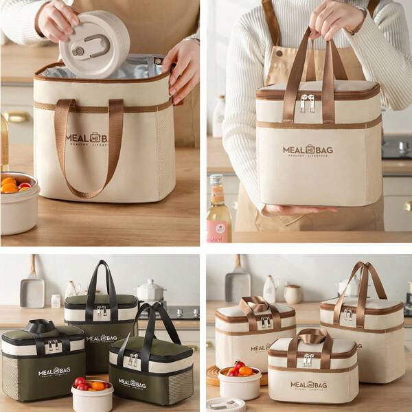 Portable Lunch Bag Food Insulated Box Waterproof Shoulder Strap Insulated Box, Hand-Held Lunch Box Bag, Fresh Aluminum,Insulated Lunch Bag With Thermal Bento Compartment, Portable Food Storage Container For Women Men, Aluminum Lunch Box With Adjustable Shoulder Strap, Handheld Meal Prep Pouch For Office Picnic (Keep Food Fresh 6H)