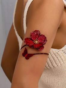 1pc Women Multi-Layer Ruched Metallic Coated Flower Cuff Bracelet