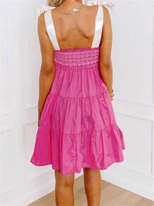 Women's Summer Pleated Cami Dress Sleeveless Open Back V Neck Above Knee Strappy Dress