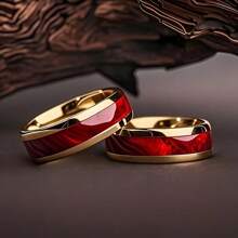1 pieza de anillo de boda/compromiso de acero inoxidable de 8 mm de estilo bohemio para mujer con incrustación de patrón de granate rojo, cómodo, elegante y versátil, adecuado para fiestas, bodas y joyería de aniversario