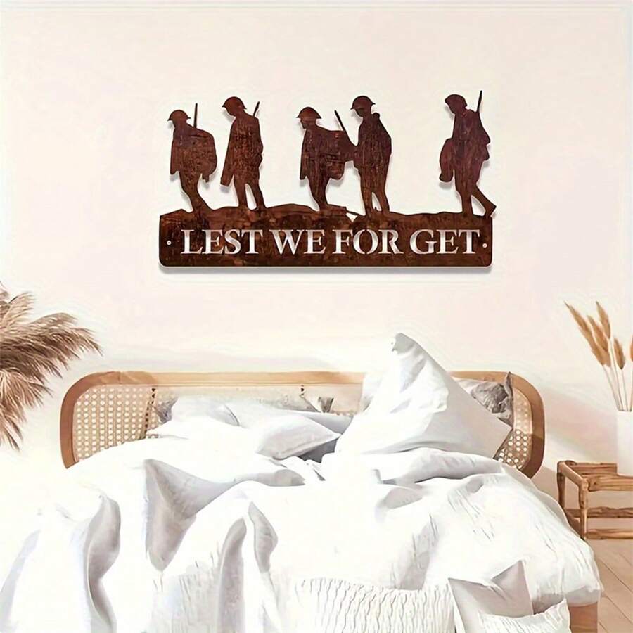 Lest We For Get Soldier Rusted Metal Wall Art Decor Patriotic Hanging Ornaments For Home Living Room Bedroom