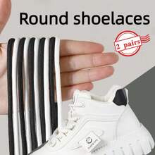 2双圆形黑白鞋带，纯色，抗起球，防滑，耐磨，适用于篮球鞋、运动鞋和靴子 - 白色 - 查看 4