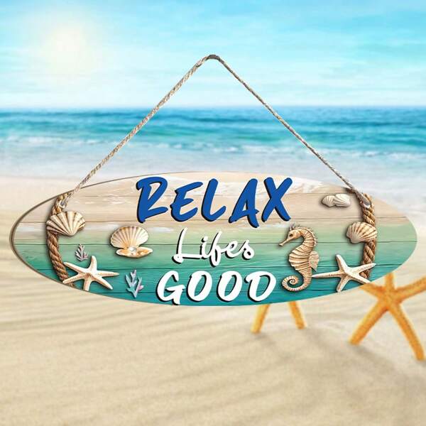 1Pc Summer Decoration Wooden Hanging Sign, Beach Seahorse Seahorse Elements Wooden Prints Art Hanging Painting Wall Decoration Door Decoration Garden Hallway Decoration