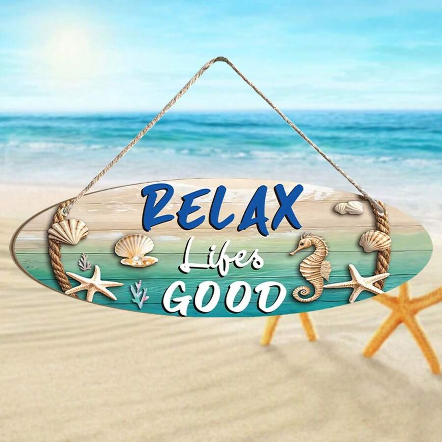 1Pc Summer Decoration Wooden Hanging Sign, Beach Seahorse Seahorse Elements Wooden Prints Art Hanging Painting Wall Decoration Door Decoration Garden Hallway Decoration