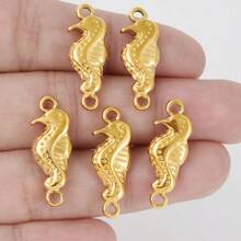 5pcs Ocean Themed Pendants - Seahorse, Shell, Conch, Turtle Charms, Beach Style DIY Necklace, Bracelet, Earring, Anklet Jewelry Making Supplies, Wholesale, PVD 18k Gold Plated