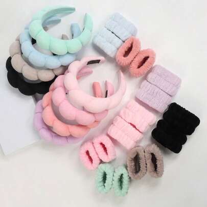 3件套编织发带和2条腕带，适用于洗脸、清洁、化妆、卸妆、旅行，适合所有肤质，可用于化妆、家居装饰、梳妆台、旅行、卧室、化妆配件、粉扑、美妆蛋、散粉扑、化妆海绵、便宜、圣诞礼物、化妆品、化妆工具、便宜好物、礼物、女士礼物、圣诞礼物、赠品、旅行、便宜好物、旅行必备