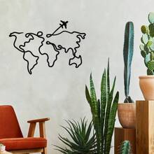 1 buc Decor de perete metalic - Decor de perete cu hartă a lumii, Artă murală metalică tradițională cu hartă a lumii cu avion, Sculptură contemporană pentru sufragerie, birou, decor de casă Ideal pentru sufragerie, dormitor, decor de bucătărie - Cadou perfect pentru casă nouă, cadou de ziua de naștere pentru iubitorii de muzică, colecționari de antichități - Construcție din fier, decor de casă, perfect pentru decorul camerei Decorul dormitorului