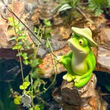 1pc Frog Fishing Statue - Outdoor Garden Pond Decor, Indoor Living Room Balcony Office Desk Decoration, Birthday Party Thanksgiving Halloween Christmas New Year Celebration Decoration Gift
