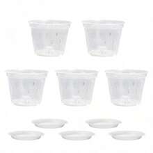5 Packs Transparent Plastic Orchid Pots With Saucers For Air Circulation, Clear Plastic Planter For Orchid,Orchid Pot With Holes For Repotting Healthy Air Circulation And Water Drainage, Indoor & Outdoor Gardening, Home Decor