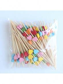 100 pezzi Stecchi per frutta a forma di cuore, Stuzzicadenti a forma di cuore, Spiedini per cocktail in bambù lunghi per decorazioni di festa di nascità, feste di compleanno, gender reveal, decorazioni per la casa, matrimoni, San Valentino, Festa della Mamma, laurea