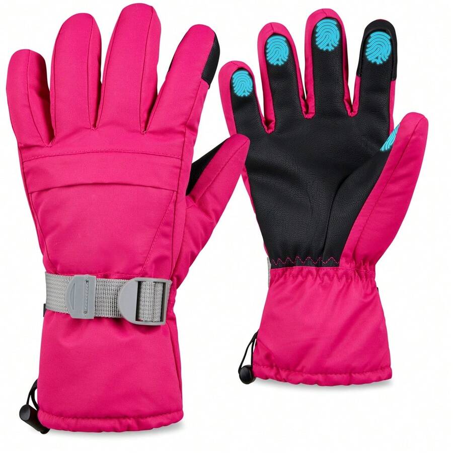 City Comfort Skiing Gloves Fleece Lined Touch Screen With Zip Pocket Waterproof Windproof Snowboarding - Pink - View 1