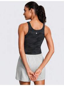 CRZ YOGA Womens Butterluxe Double Lined Workout Tank Tops Scoop Neck Racerback Cropped Casual Sleeveless Shirt - Dark Grey - View 2