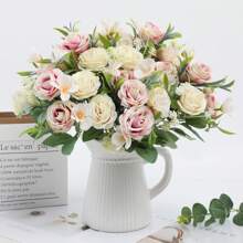 1 Stück künstliche Blumenbestickung, Seidenrosen Strauß, elegant und realistisch, Arrangement aus Seidenblumen für Innenräume, Vase für Esszimmertisch, Brautstrauß, Hochzeitsdekoration, Frühlingsdekoration, Klassenzimmerdekoration, Hochzeitsbogen, Blumenwand, Handblume, Kopfschmuck Kranz, Vase Dekoration
