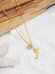 1 Piece Popular Women's Fashion Beach And Ocean Theme Personalized Shark Natural Stone Pendant Necklace, Ideal Gift For Wedding, Engagement Party, Beach Vacation