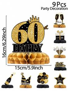 9 件黑金生日蜂窝中心装饰，30/40/60/70/50 岁生日快乐桌面纸质装饰，30/40/60/70/50 岁生日派对装饰，生日庆祝礼品，新娘送礼会礼品，周年纪念用品，节日派对用品，桌面中心装饰 - 黑金生日 - 查看 12