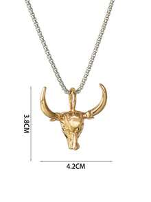 1pc Punk Hip-Hop Bull Head Pendant Stainless Steel Necklace, Men's Fashion Stainless Steel Necklace - Rose Gold - View 3
