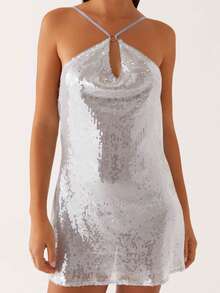 Womens Y2K Sequins Mini Dress Sleeveless Spaghetti Strap Backless Dress Summer Club Party Dress - 薄荷綠 - 查看 4