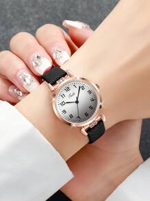 3 Stücke/Set elegante minimalistische Damen Quarzuhr mit kleinem Ziffernblatt und Gürtel Kombinations-Set, modischer Stil (Uhrenbox nicht enthalten)