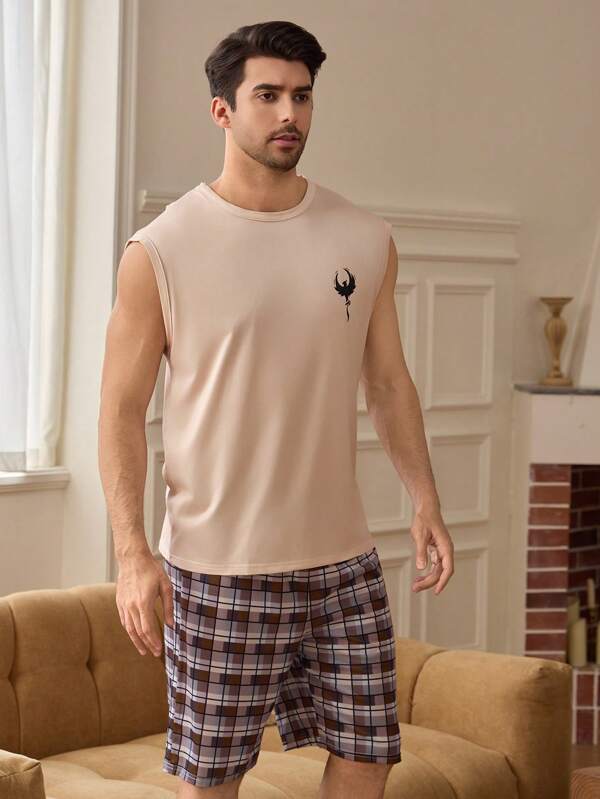 Casual Simple Sleepwear For Men, Lightweight And Breathable Tank Top With Shorts, Fashion Teenager Pajama Sets, Summer