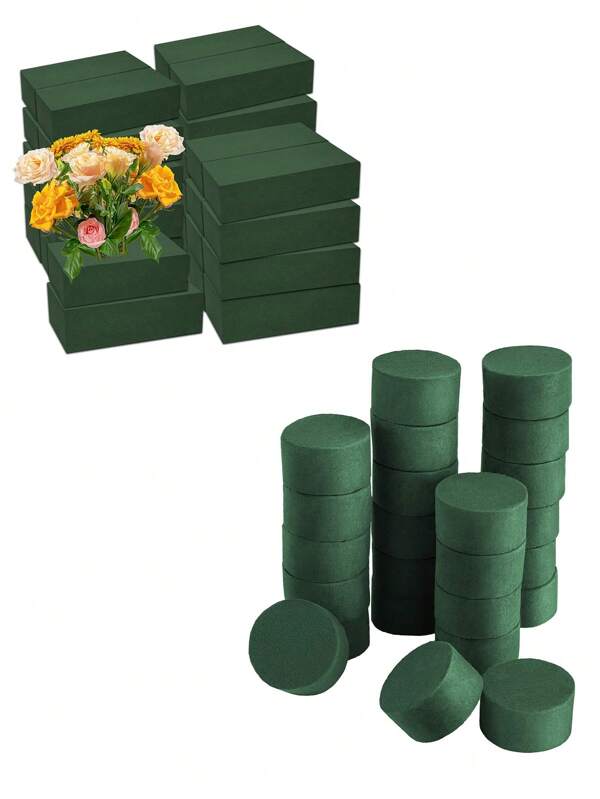 2pcs Floral Craft Florist Oasis Foam, Green Round Or Square Wet Dry Flower Foam Blocks For Artificial And Fresh Flower Arrangements