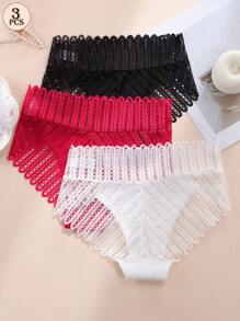 Aofeiqike 3 piezas de bragas de encaje de estilo europeo de alta calidad para mujeres, shorts cómodos y sexy de cintura media, ropa interior elegante y casual para damas, estimulante de la dopamina