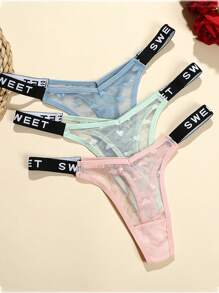 6pcs/Set Sexy Women Mesh Thong Panties, Low Waist English Letters Fashion Seamless Comfortable Underwear