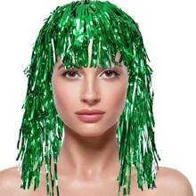 1pc Foil Tinsel Party Shiny Hair Colorful Encrypted Carnival Party Fancy Dress Costume Wigs Disco Masquerade Single Party Wigs For Holiday