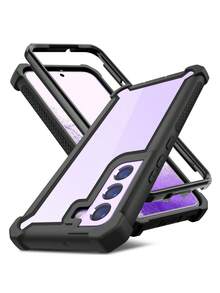 Funda compatible con Galaxy S22 Ultra S23 Plus S24 S25 Ultra, cubierta protectora de lujo a prueba de golpes y transparente, compatible con carga inalámbrica - Borde negro completo - Ver 2
