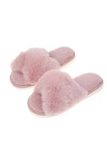 Women's Plush Cross Band Warm And Lightweight All-Season House Slippers