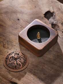 1pc Luxury Vintage Tea Art Zen Style Round Cloud Wood Incense Burner, Walnut Wood Zen Incense Holder With Tray, Suitable For Home Use Or As Gift