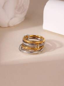 1 Pc Fashion Criss-Cross Ring With Tiny Cubic Zirconia, 18k Gold Plating Stainless Steel, Suitable For Daily Wear For Women - Multicolor - View 22