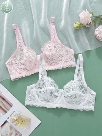 2ST Elegant spetsbh för kvinnor Sexig behå dam push up-bh Sheer bh massiv rosett Sexiga underkläder för kvinnor underkläder bygel ofodrade bh:ar