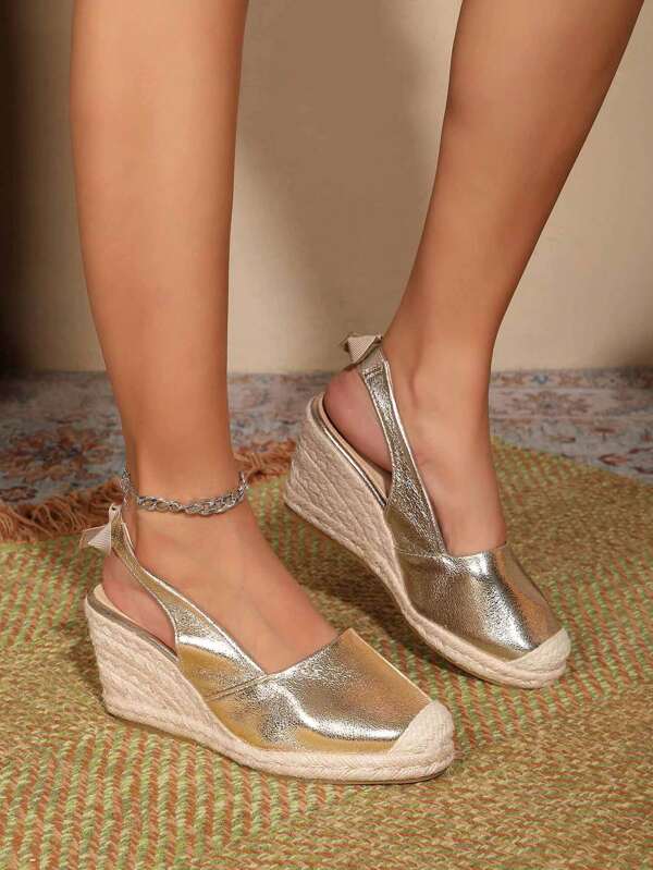 Elegant School Girl Rope Tie Decor Wedges Slip-On Sandals, Lightweight & Fashionable Outdoor Summer Leisure Slides For Women