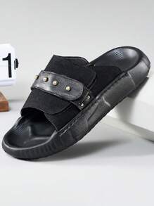 Handmade Stitched Men's Summer Hook And Loop Beach Sandals, Thick Sole Lightweight Casual Outdoor Breathable Slippers