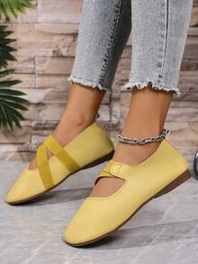 Women's Fashion New European And American Imported Soft Yellow Comfortable Versatile Slip-On Casual Granny Shoes Flat Round Toe Loafers, Suitable For Mothers